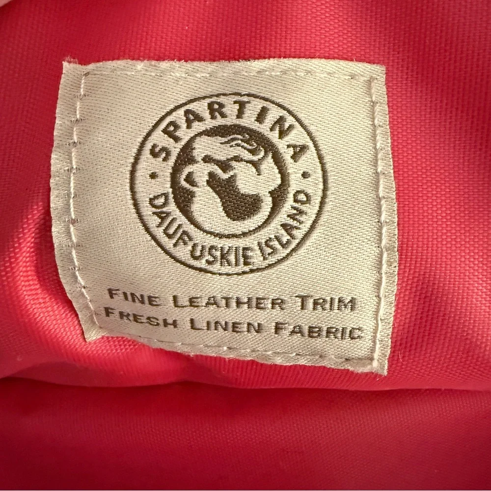 Spartina 449 Daufuskie Island Cosmetic Case Natural Black Pink Leather Trim New